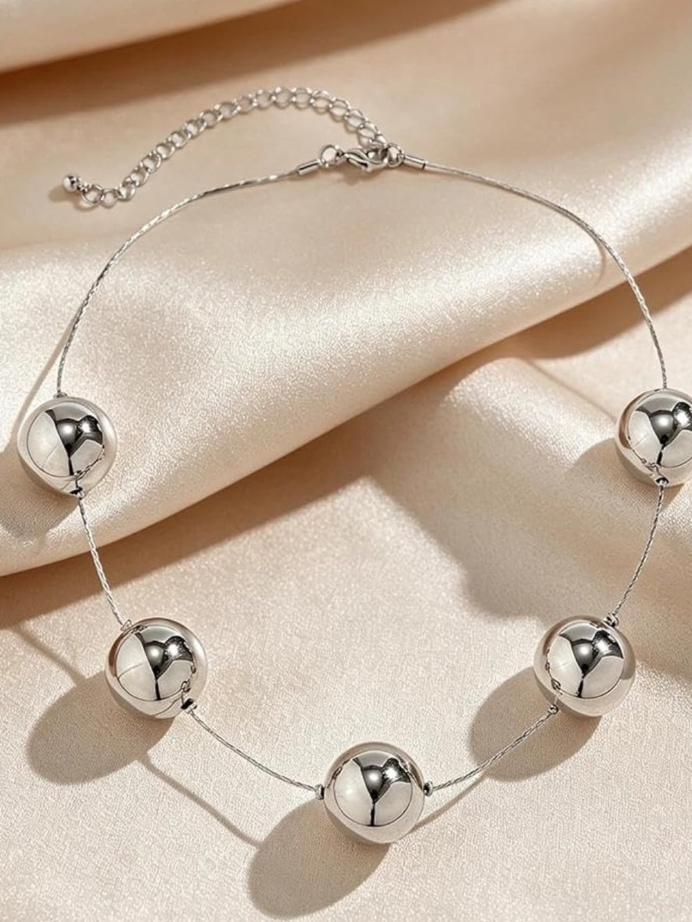 Anthropologie Silver Mirror Bead Choker Necklace